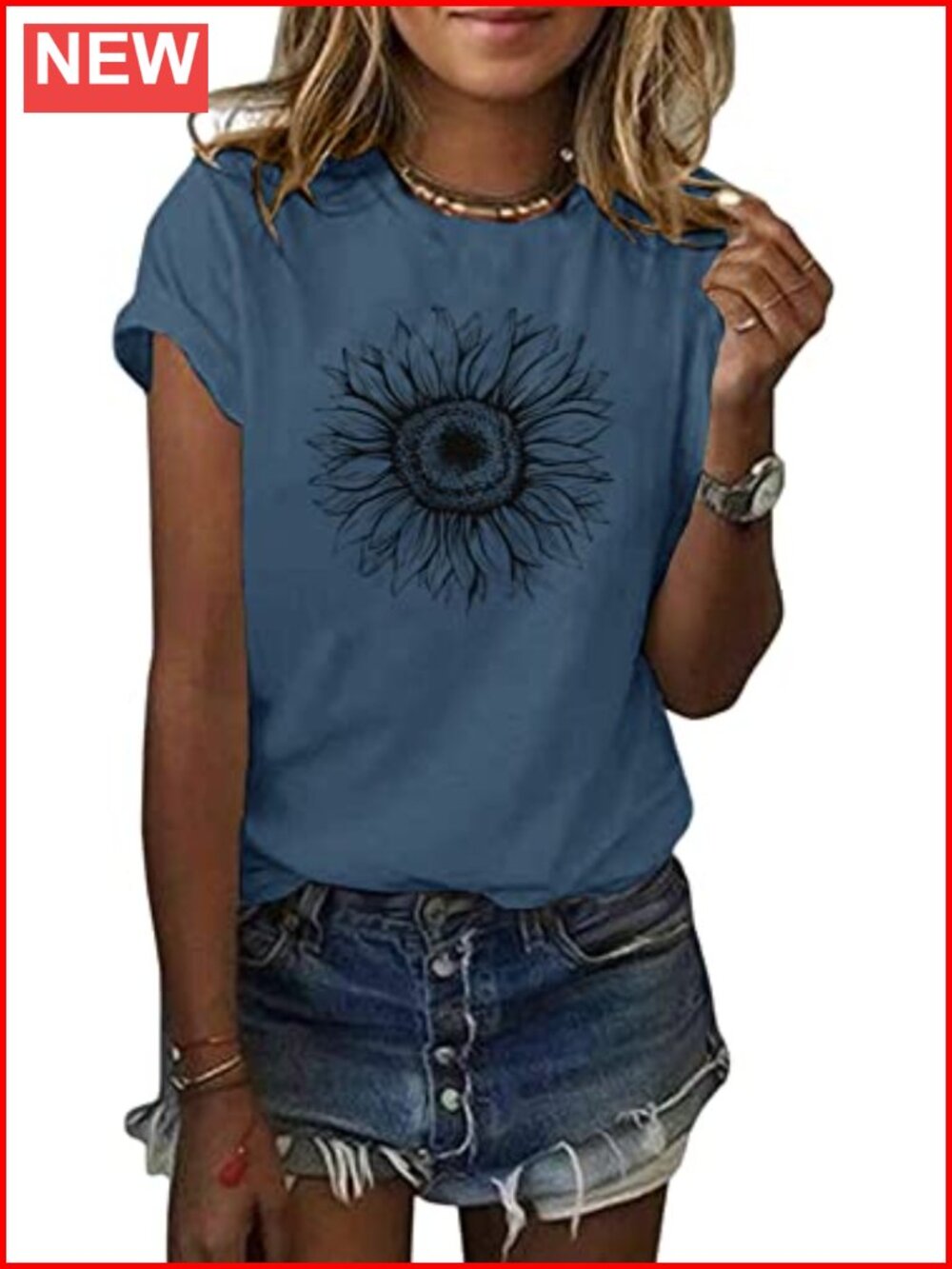 Women's Short Sleeve Sunflower Graphic Loose Fit Casual Summer T-Shirt